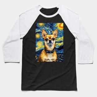 Chihuahua Dog Breed Painting in a Van Gogh Starry Night Art Style Baseball T-Shirt